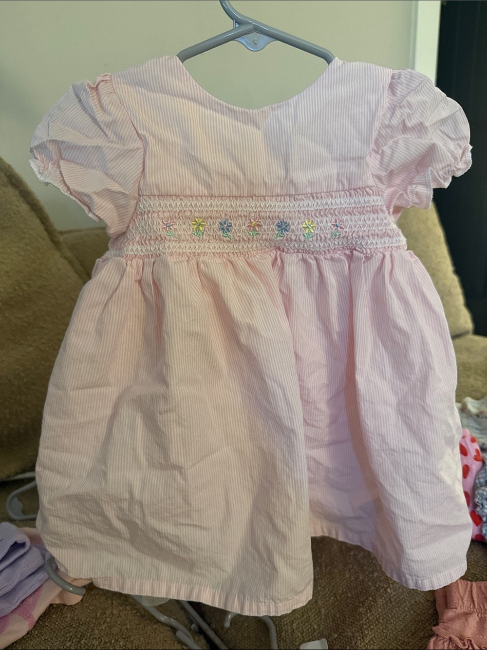 Little Me Light Pink Smocked Dress with Pastel Floral Detail